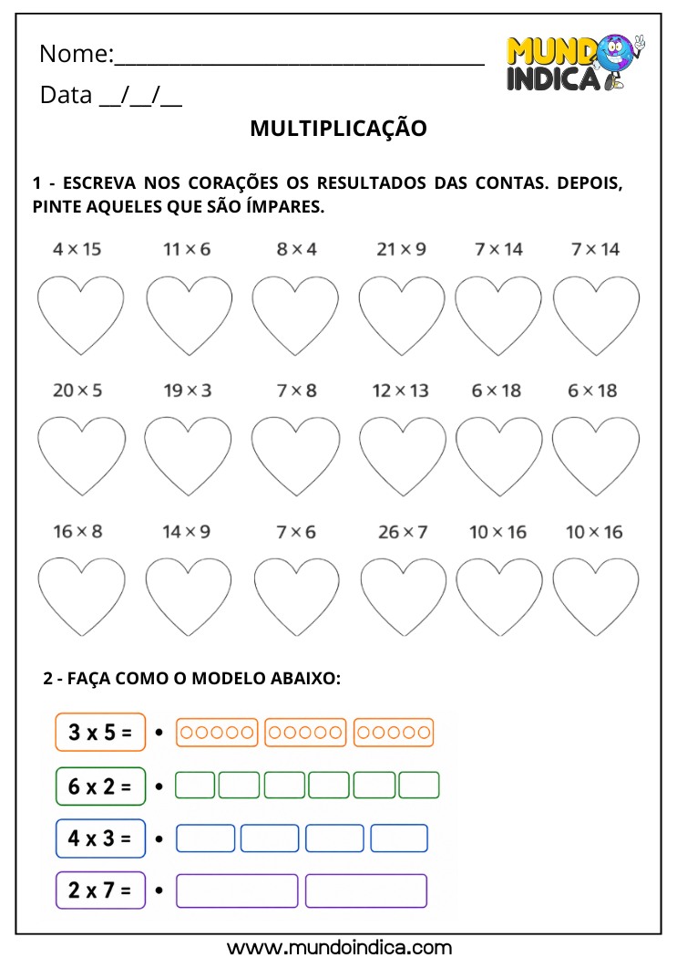 Atividade de Matemática para o 4º Ano com Multiplicação e Números Ímpares para Imprimir