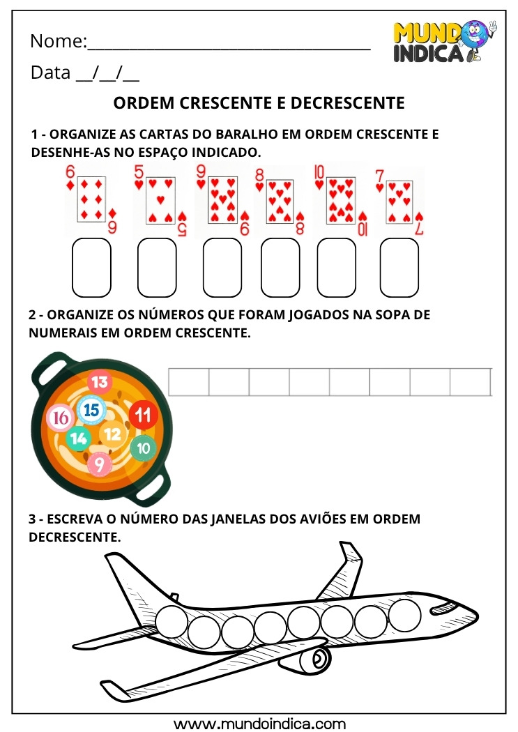 Atividade de Ordem Crescente e Decrescente para o 1º Ano