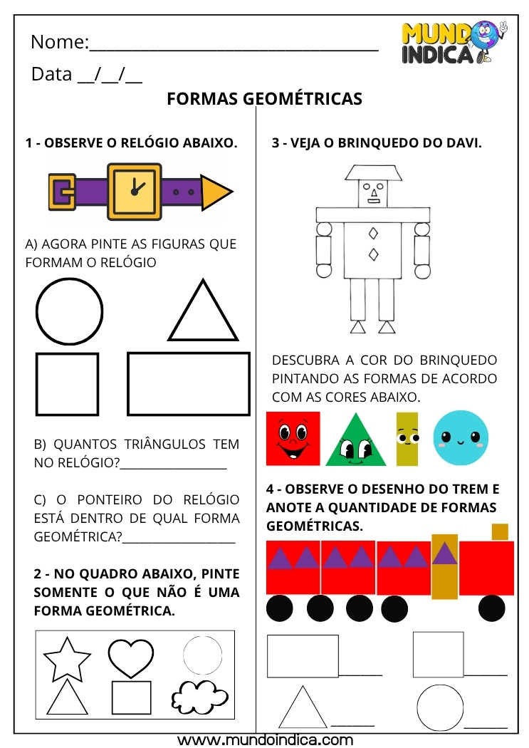 Atividade sobre Formas Geométricas para o 1º ano