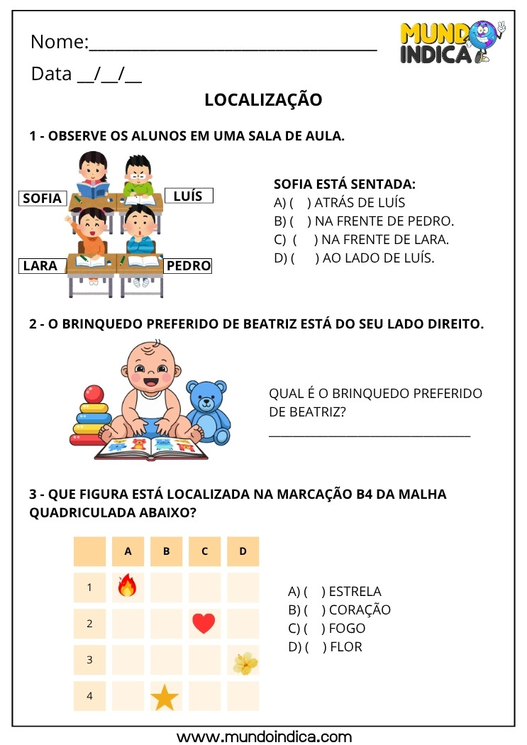 Atividade sobre Localização para o 1º ano