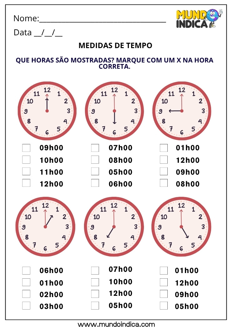 Atividade sobre Medidas de Tempo para 1º Ano para Imprimir