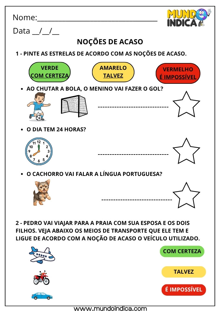 Atividade sobre Noções de Acaso para o 1º ano