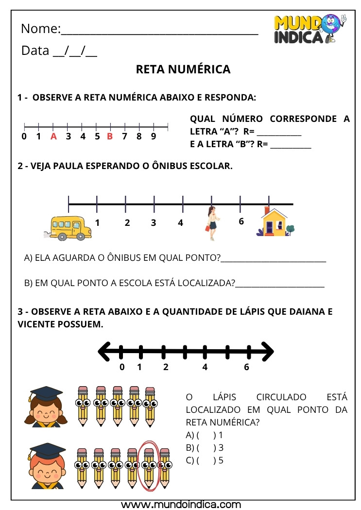 Atividade sobre Reta Numérica para o 1° ano