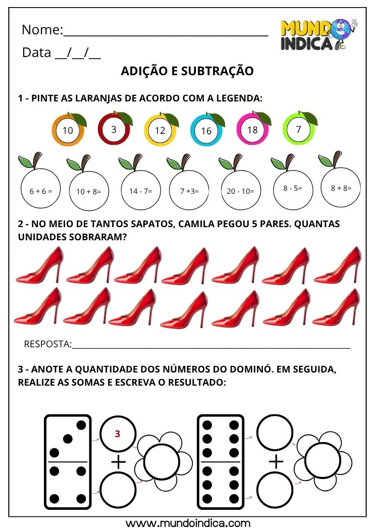 Atividade de Adição e Subtração para o 2º Ano