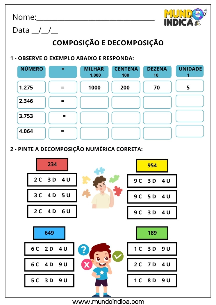 Atividade de Composição e Decomposição para o 2º ano