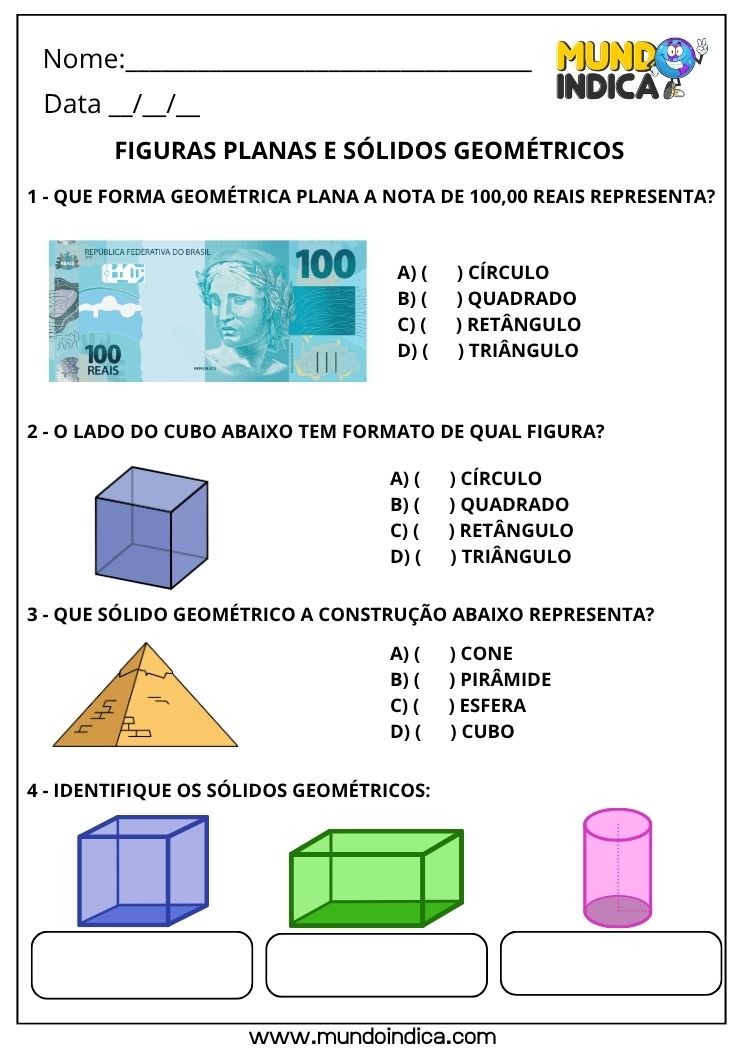 Atividade de Figuras e Sólidos Geométricos para o 1º ano