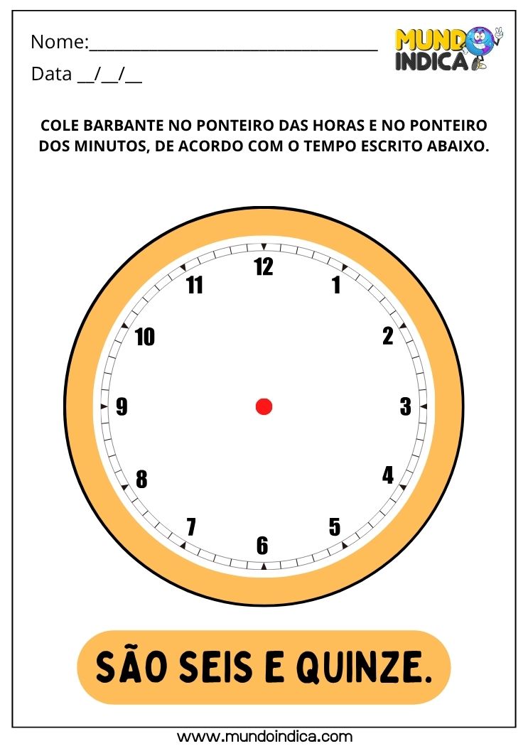 Atividade de Matemática 1º Ano com Construção de Relógio e Leitura das Horas