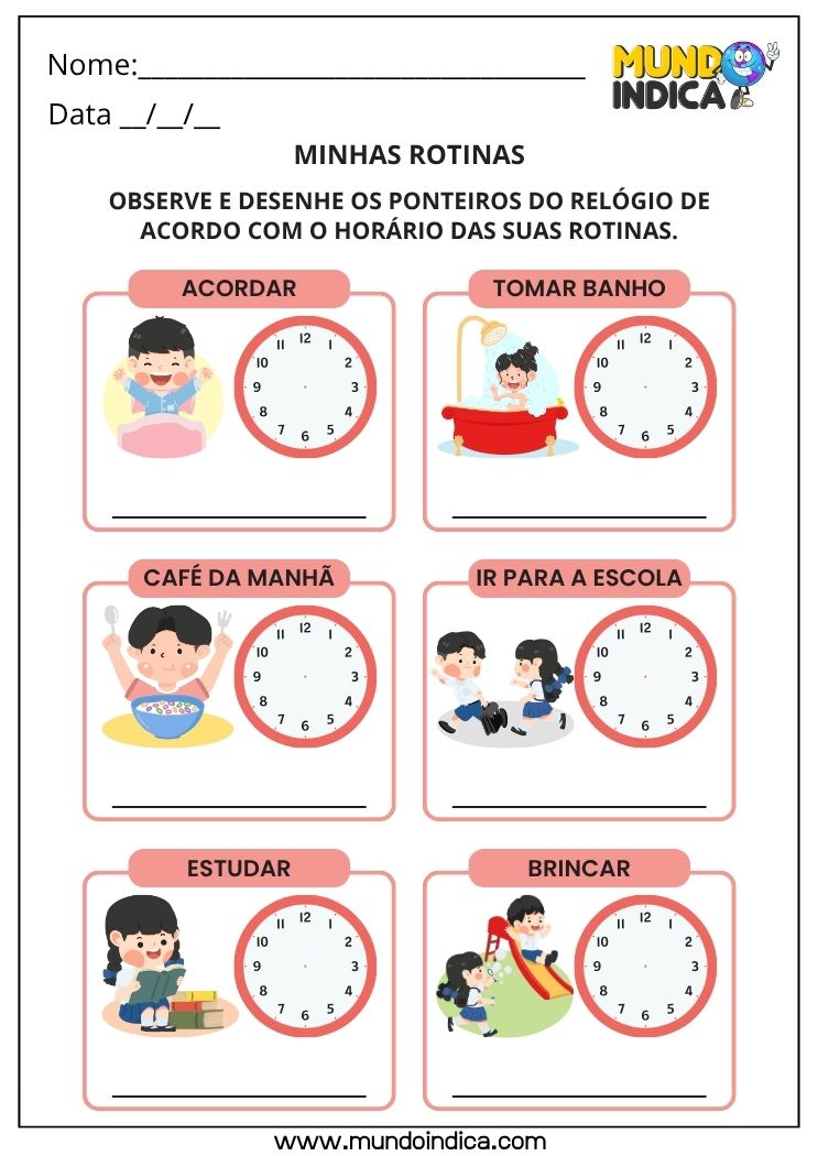 Atividade de Matemática 1º Ano com Rotina Diária e Organização do Tempo