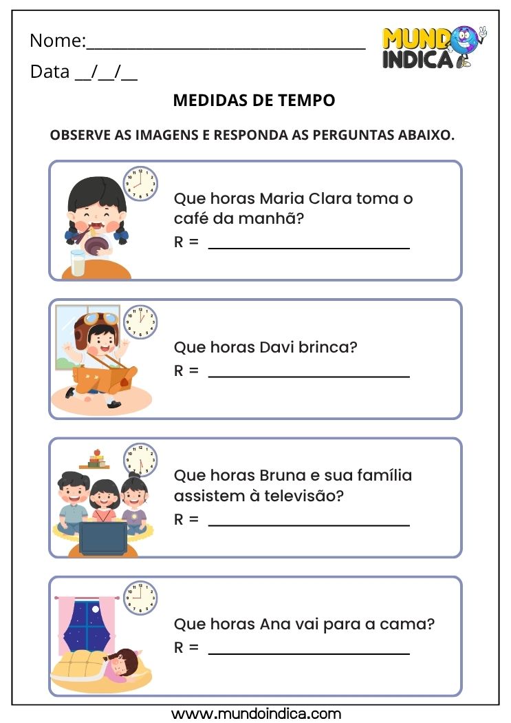 Atividade de Matemática 1º Ano com Rotina e Horários do Dia