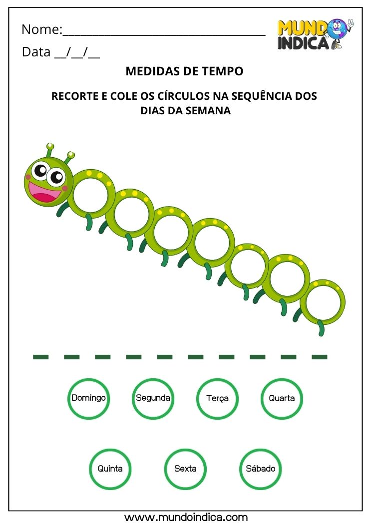 Atividade de Matemática 1º Ano com Sequência dos Dias da Semana