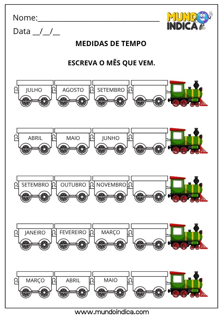 Atividade de Matemática 1º Ano com Sequência dos Meses do Ano