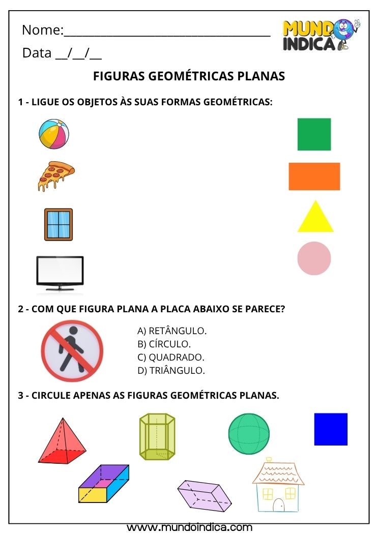 Atividade de Matemática 1º Ano sobre Figuras Geométricas Planas para Imprimir (EF01MA14)