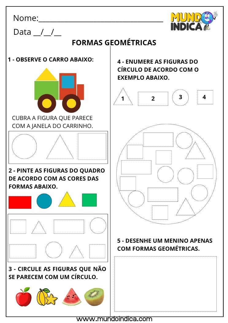 Atividade de Matemática 1º Ano sobre Formas Geométricas para Imprimir