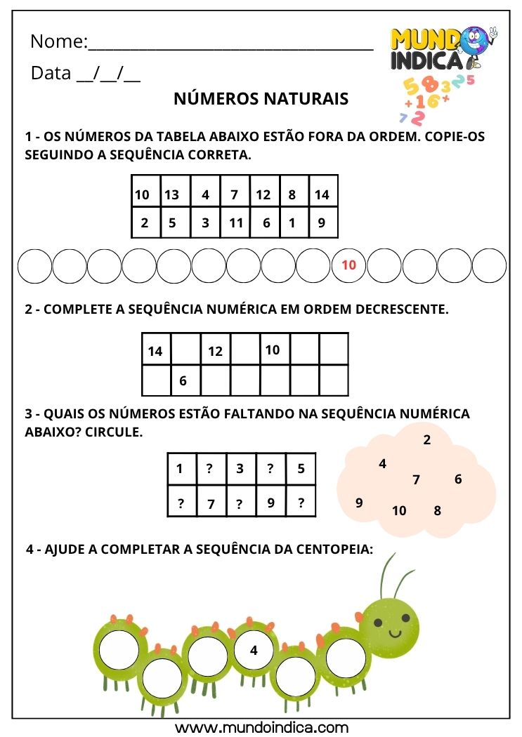 Atividade de Matemática 1º ano com Números Naturais (EF01MA01)