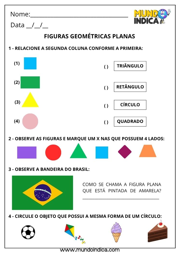 Atividade de Matemática 1º ano sobre Figuras Geométricas Planas