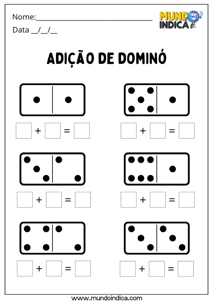 Atividade de Matemática 2º Ano com Adição de Dominó para Imprimir