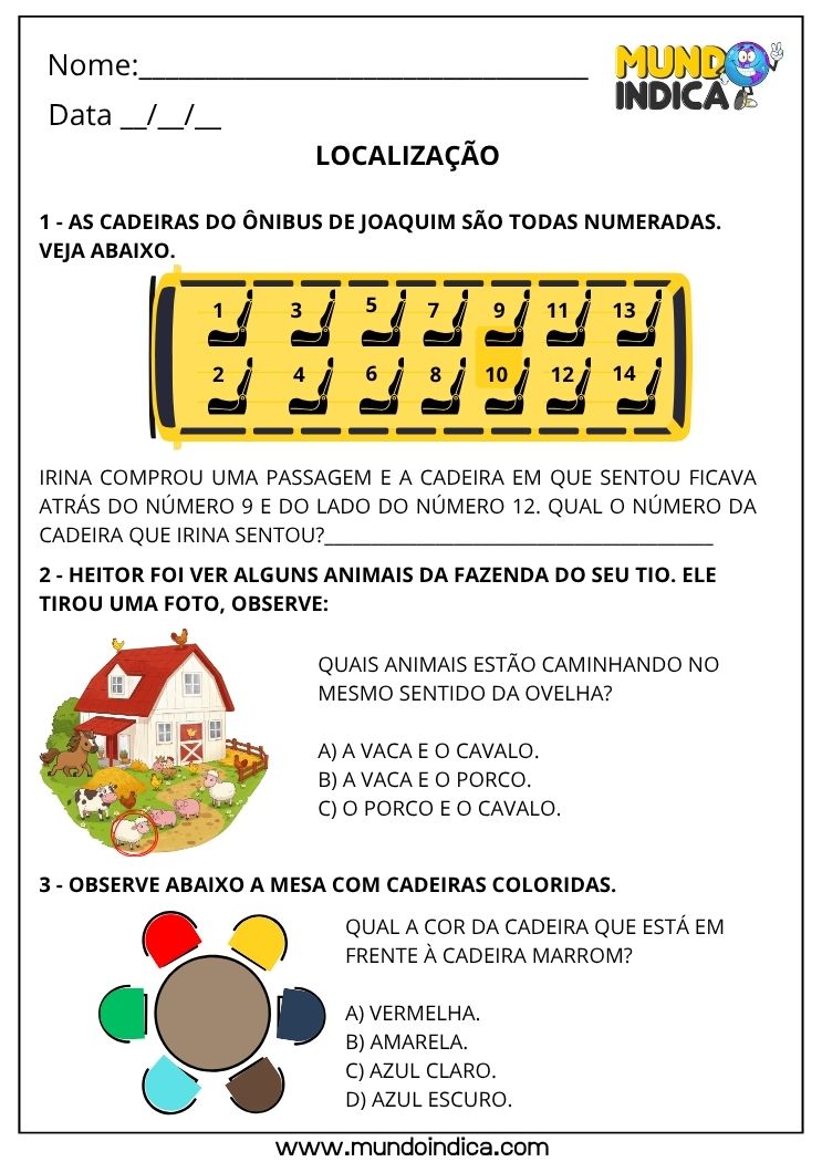 Atividade de Matemática 2º Ano com Localização Espacial e Pontos de Referência (EF02MA12)