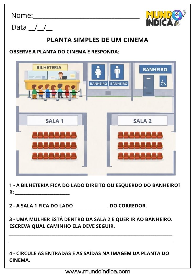 Atividade de Matemática 2º Ano com Planta Simples de Cinema e Localização (EF02MA13)