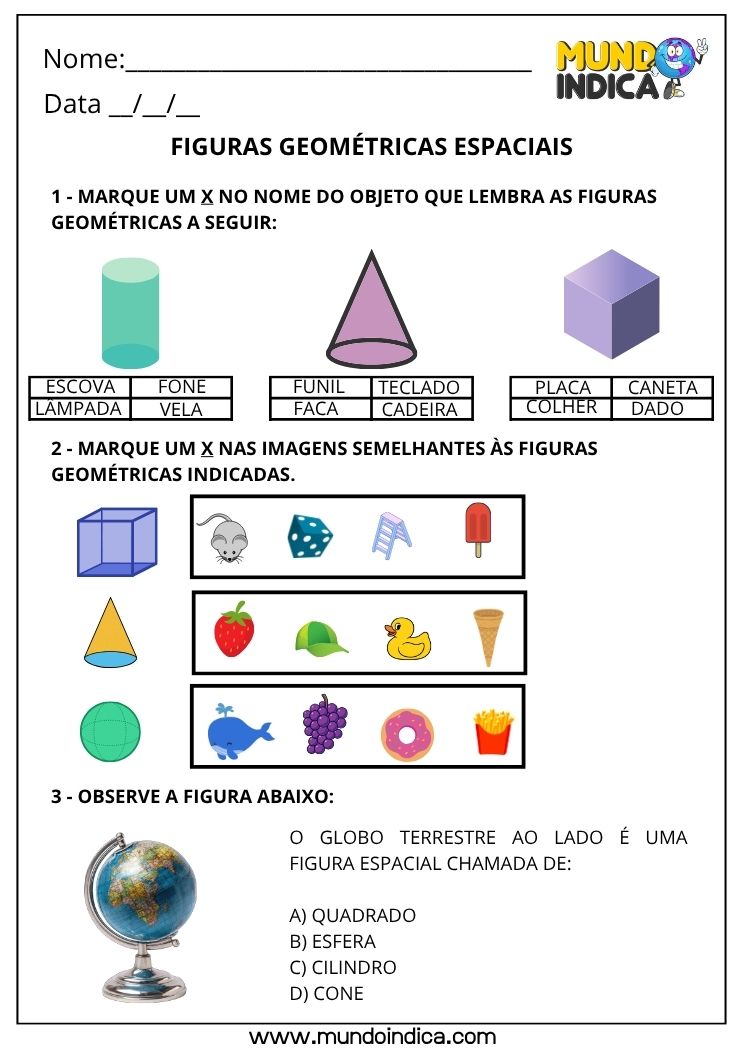Atividade de Matemática 2º ano sobre Figuras Geométricas Espaciais