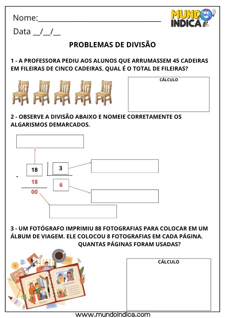 Atividade de Matemática 3º Ano Divisão com Problemas do Cotidiano para Imprimir