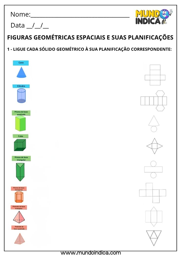 Atividade de Matemática 3º Ano com Figuras Geométricas Espaciais e Suas Planificações (EF03MA14)