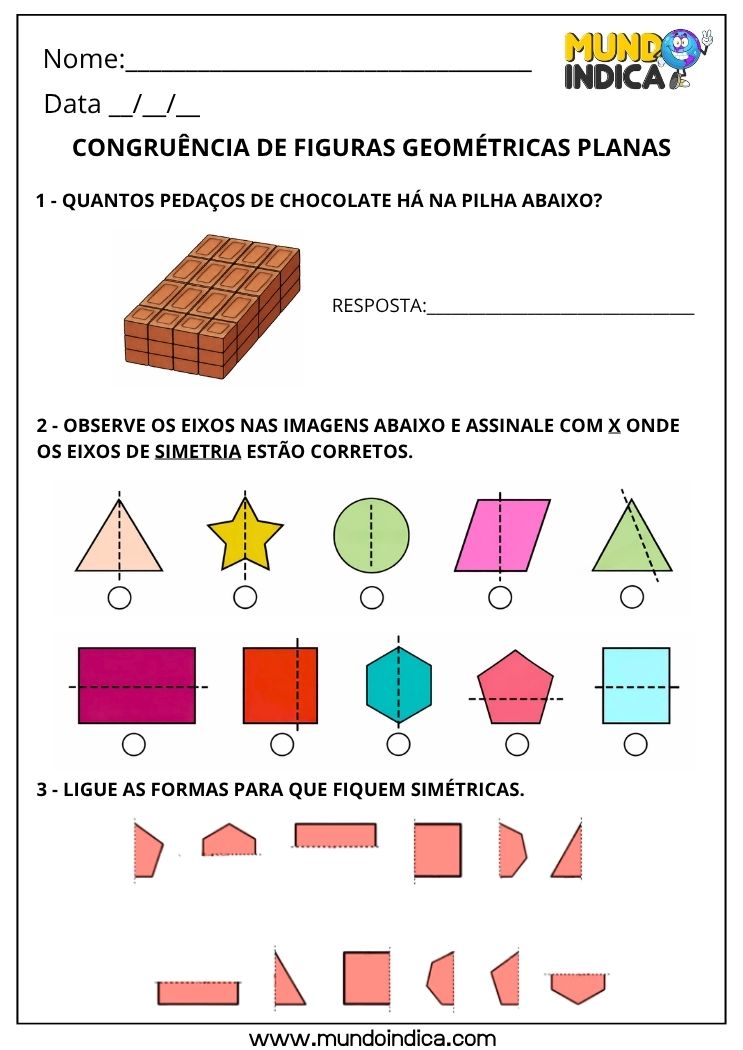 Atividade de Matemática 3º Ano sobre Congruência de Figuras Planas para Imprimir