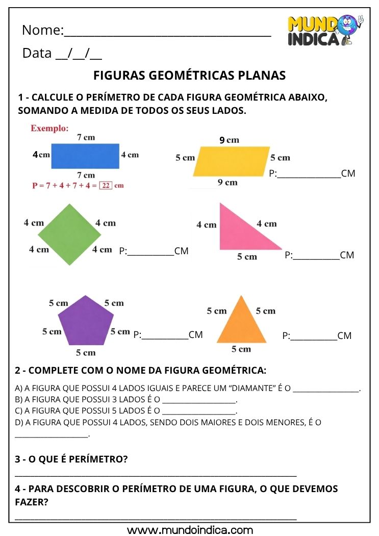 Atividade de Matemática 3º ano sobre Figuras Geométricas Planas para Imprimir