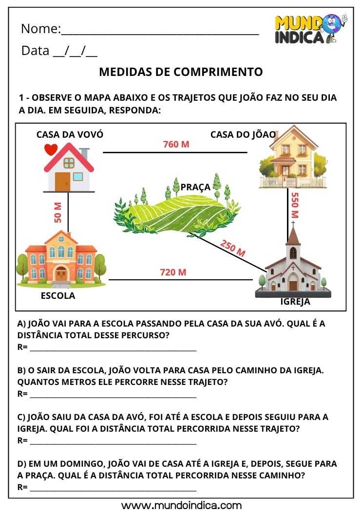 Atividade de Matemática 3º ano sobre Medidas de Comprimento