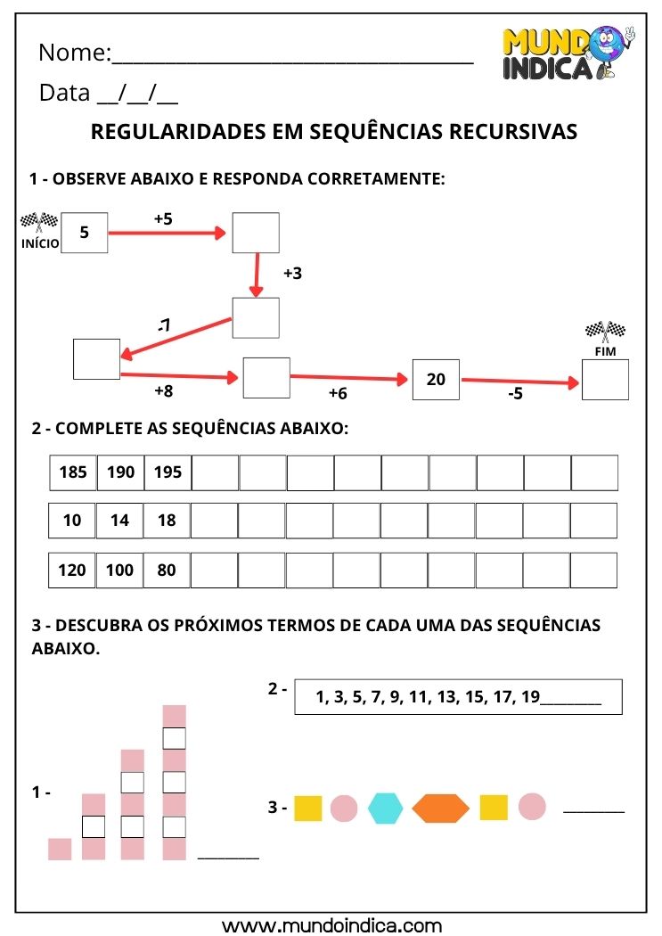 Atividade de Matemática 3º ano – Regularidades em Sequências Recursivas