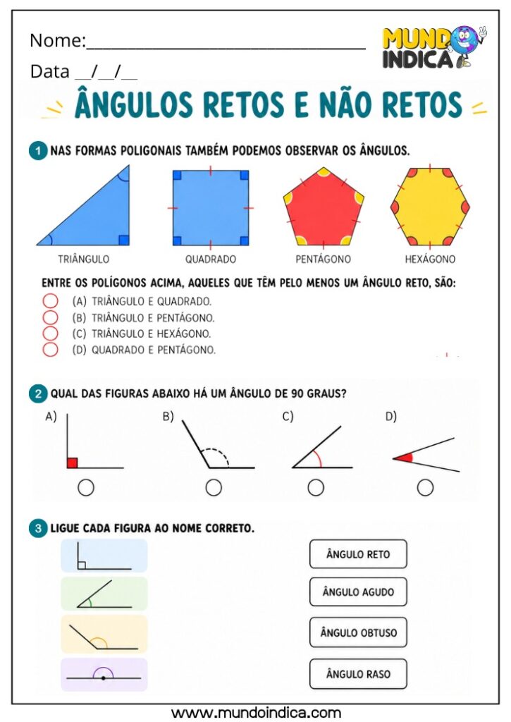 Atividades de Matemática 4º Ano sobre Ângulos Retos e Não Retos segundo ...