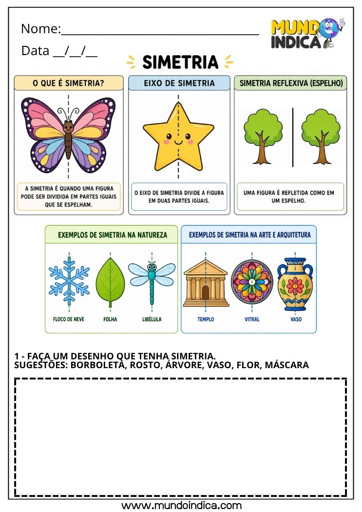 Atividade de Matemática 4º Ano sobre Simetria para Imprimir _ BNCC EF04MA19
