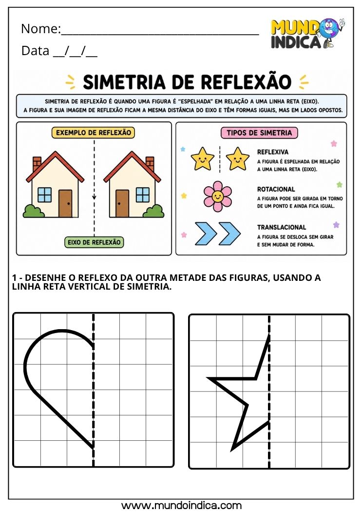 Atividade de Matemática 4º Ano sobre Simetria para Imprimir _ BNCC EF04MA19