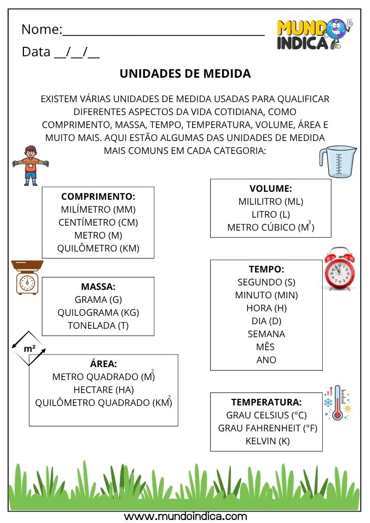 Atividade de Matemática para o 3º ano sobre Unidades de Medida