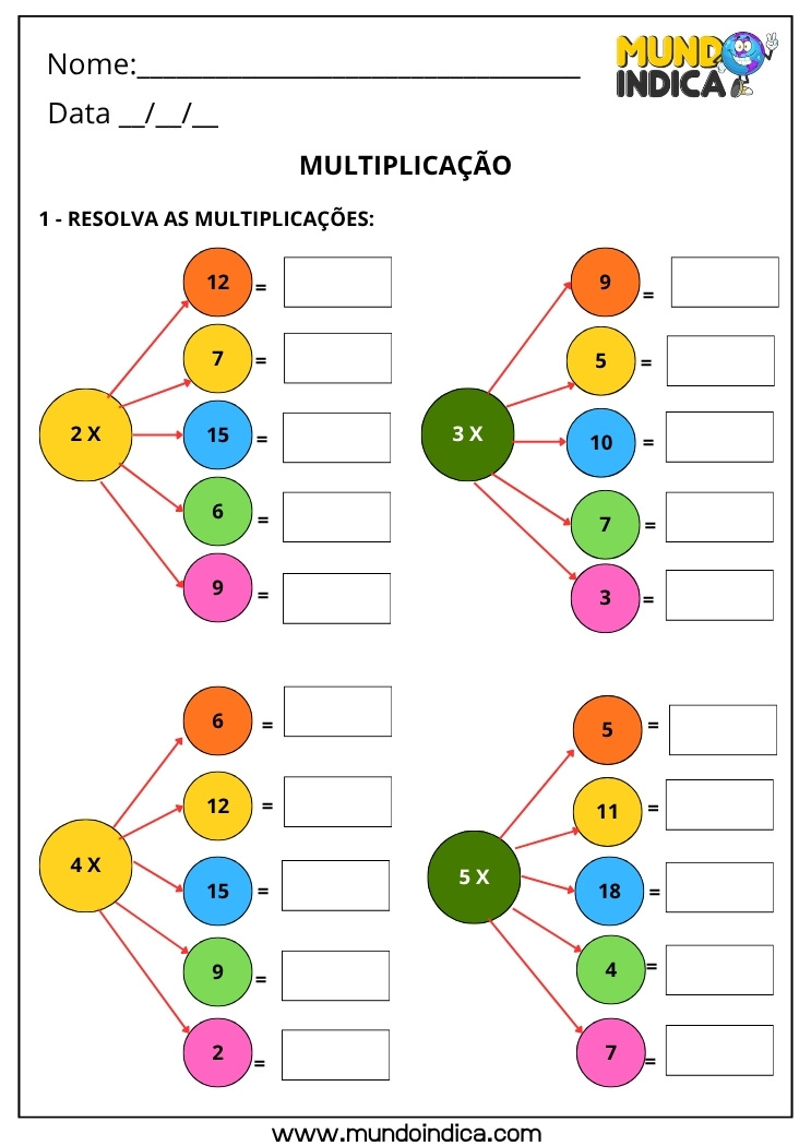 Atividade de Multiplicação (Adição de Parcelas Iguais) para o 2º Ano