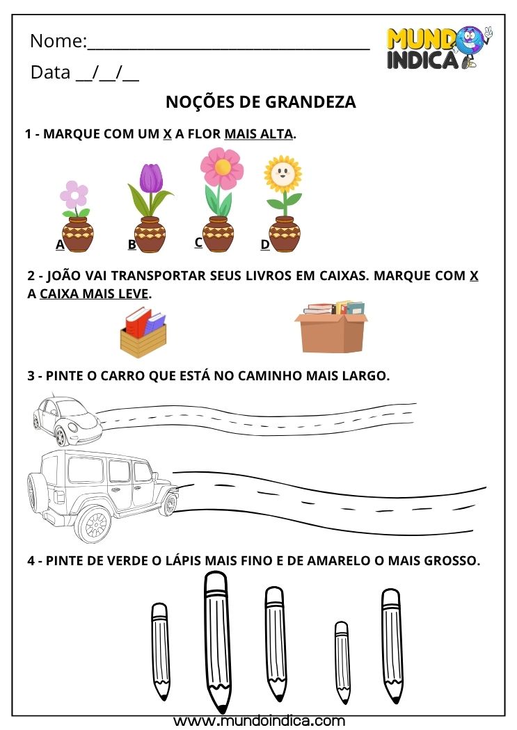 Atividade de Noções de Grandeza para Imprimir