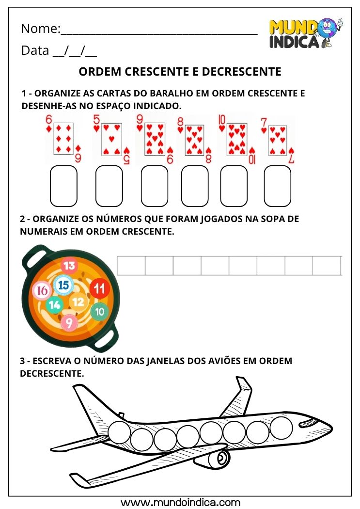 Atividade de Ordem Crescente e Decrescente para o 1º Ano