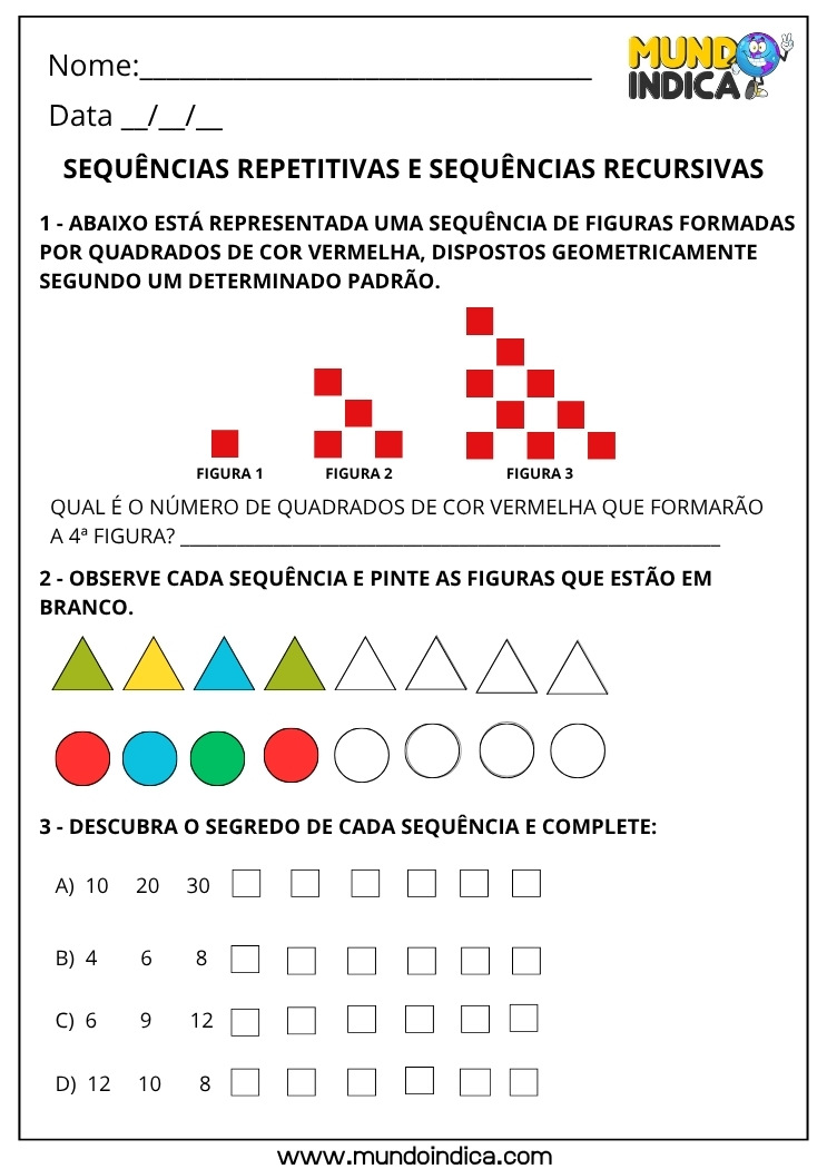Atividade de Sequências Repetitivas e Recursivas para o 2º Ano
