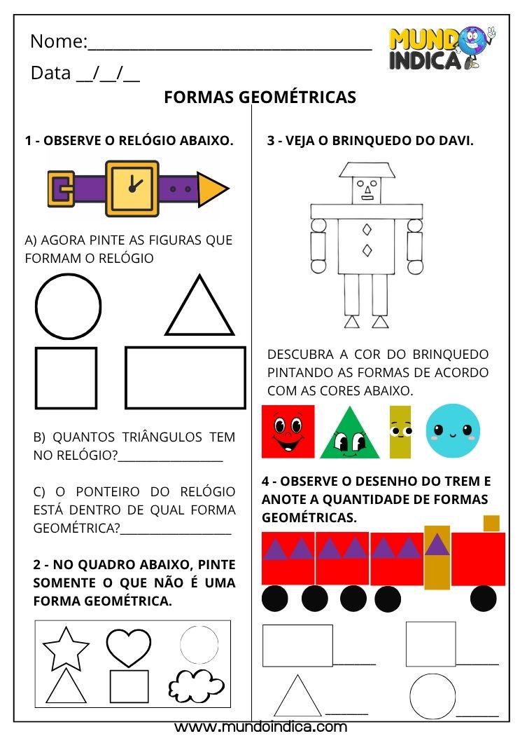 Atividade sobre Formas Geométricas para o 1º ano