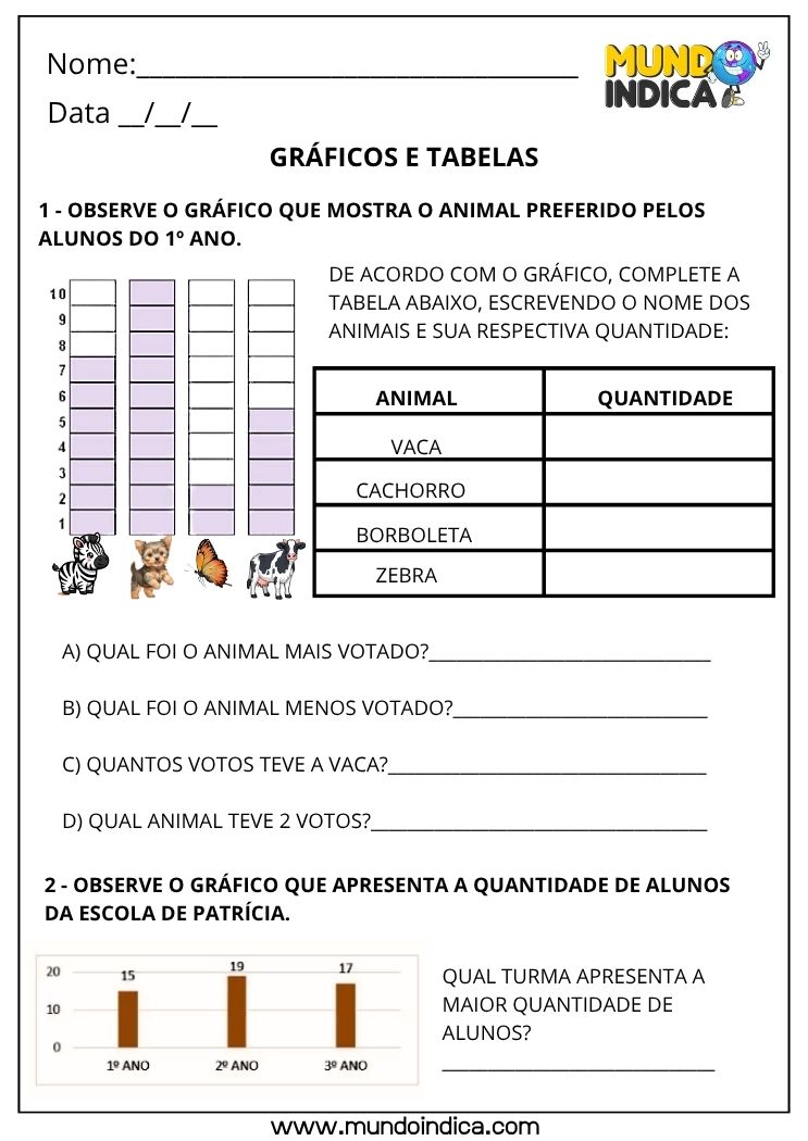 Atividade sobre Gráficos e Tabelas para o 1º Ano