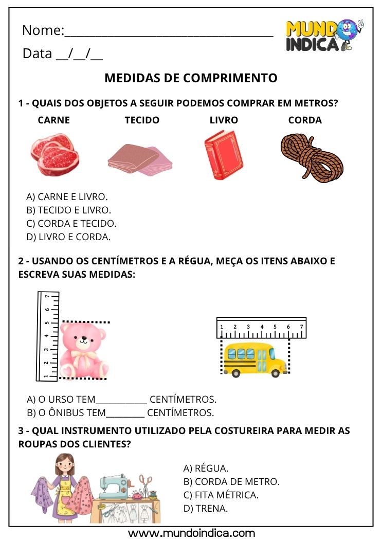 Atividade sobre Medidas de Comprimento para 2º Ano