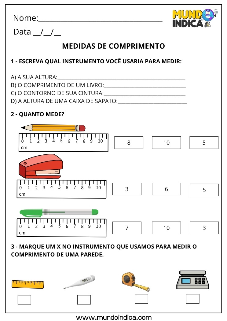 Atividade sobre Medidas de Comprimento para 2º Ano