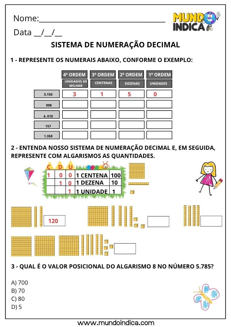 Atividade sobre o Sistema de Numeração Decimal para o 2º ano