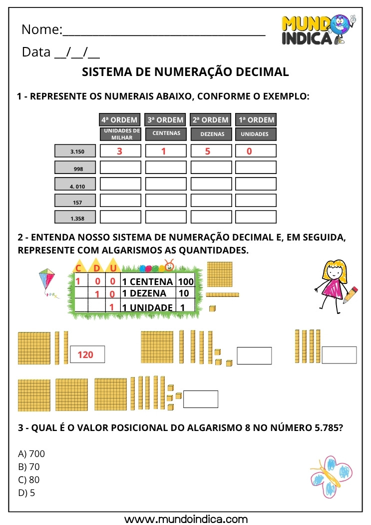 Atividade sobre o Sistema de Numeração Decimal para o 2º ano