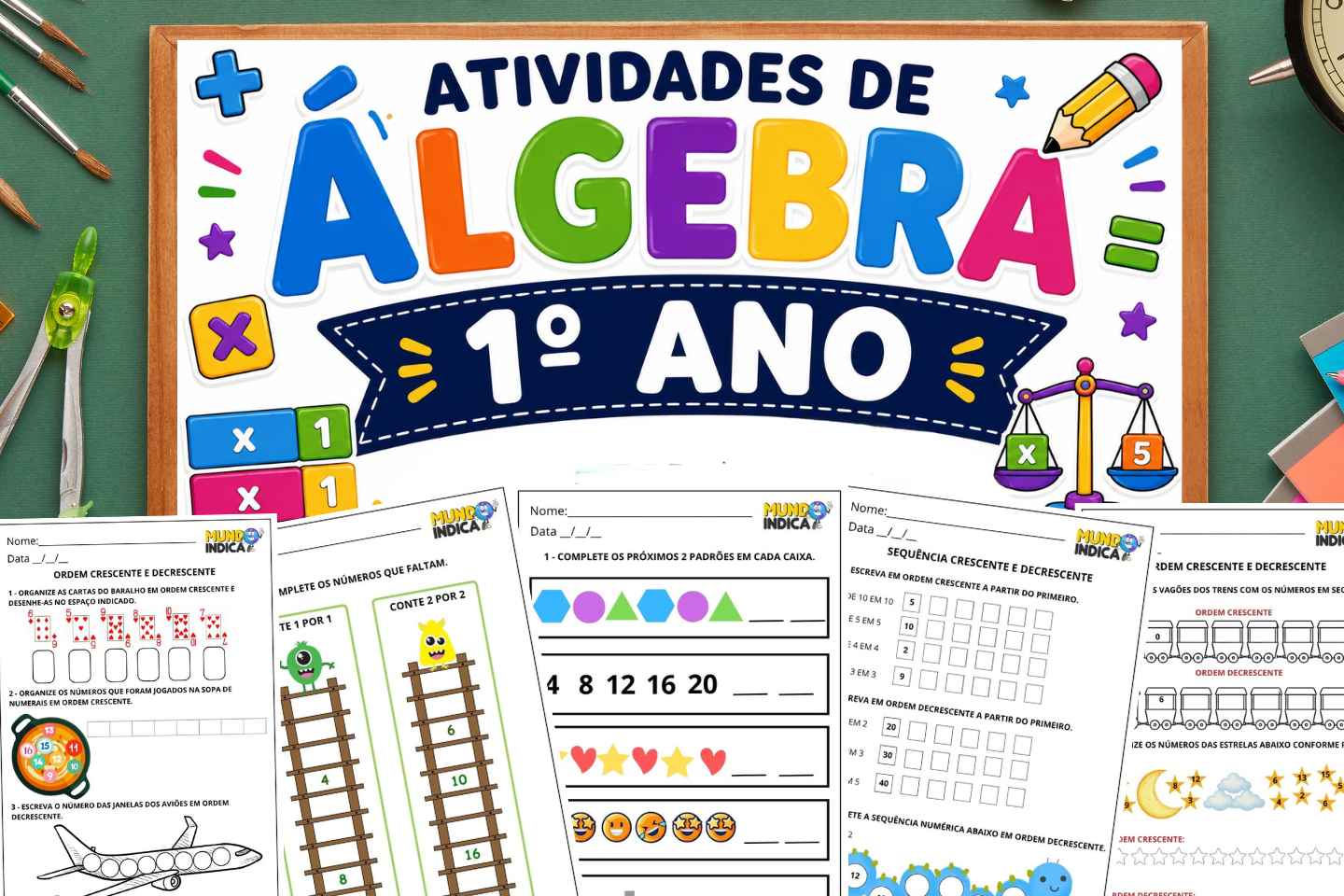 Atividades de Matemática 1º ano sobre Álgebra segundo a BNCC (EF01MA09 a EF01MA10) para Imprimir