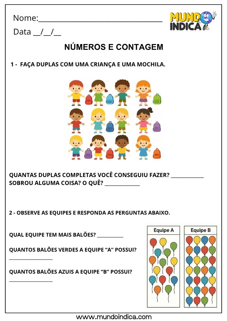 Atividades de Matemática 1º ano sobre Números e Contagem por Agrupamento (EF01MA02)