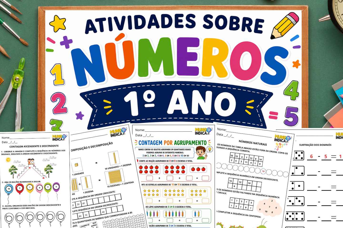 Atividades de Matemática 1º ano sobre Números segundo a BNCC (EF01MA01 a EF01MA08) para Imprimir