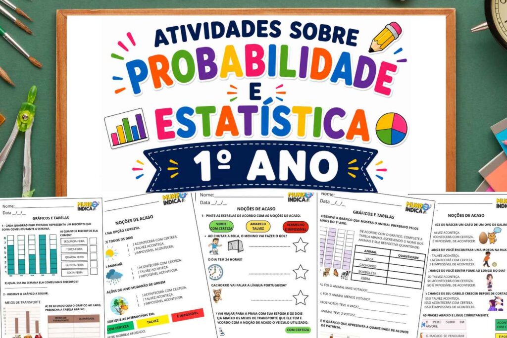 Atividades de Matemática 1º ano sobre Probabilidade e Estatística segundo a BNCC (EF01MA20 a EF01MA22) para Imprimir