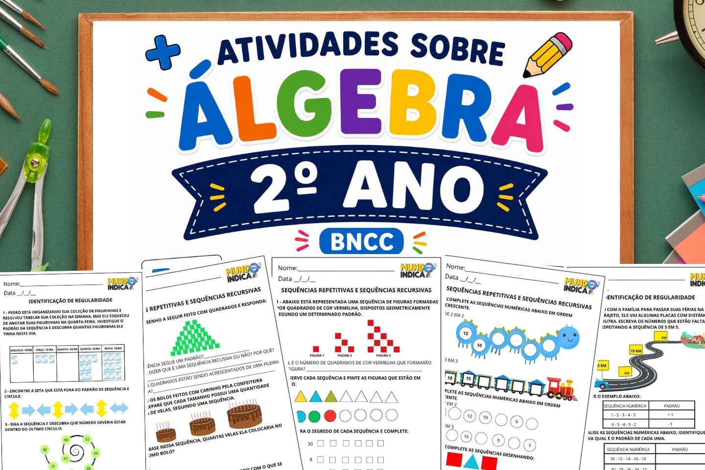 Atividades de Matemática 2º ano sobre Álgebra segundo a BNCC (EF02MA09 a EF02MA11) para Imprimir