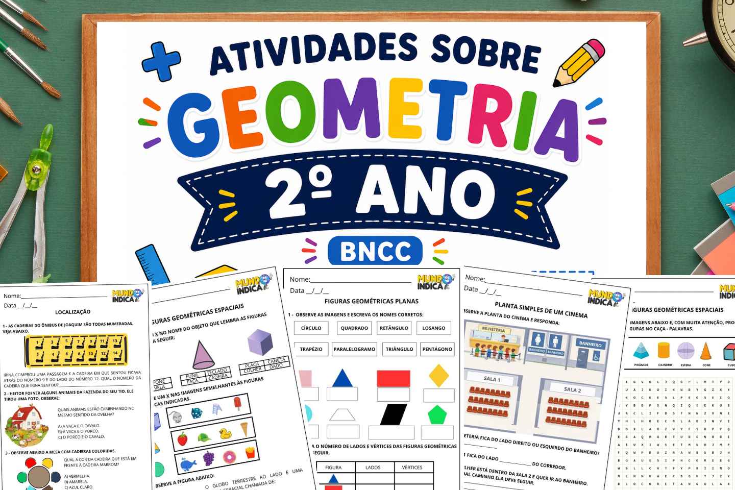 Atividades de Matemática 2º ano sobre Geometria segundo a BNCC (EF02MA12 a EF02MA15) para Imprimir