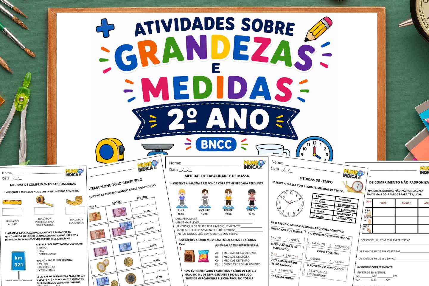 Atividades de Matemática 2º ano sobre Grandezas e Medidas segundo a BNCC (EF02MA16 a EF02MA20) para Imprimir